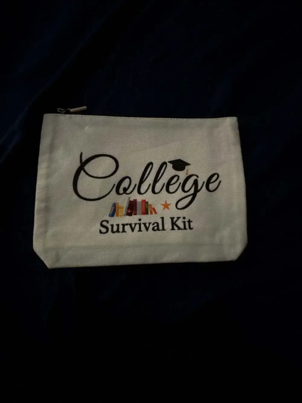 College Survival Kit Canvas Zippered Cosmetic Pouch Bag